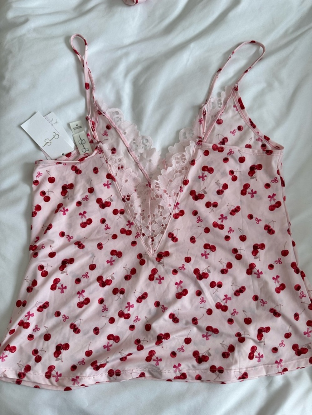 Pink Cherry Lace-Trim Sleep Cami & Short Set - Picture 4 of 6